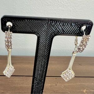 Silver-Tone Pavé Drop Earrings with Square Crystal Dangles
